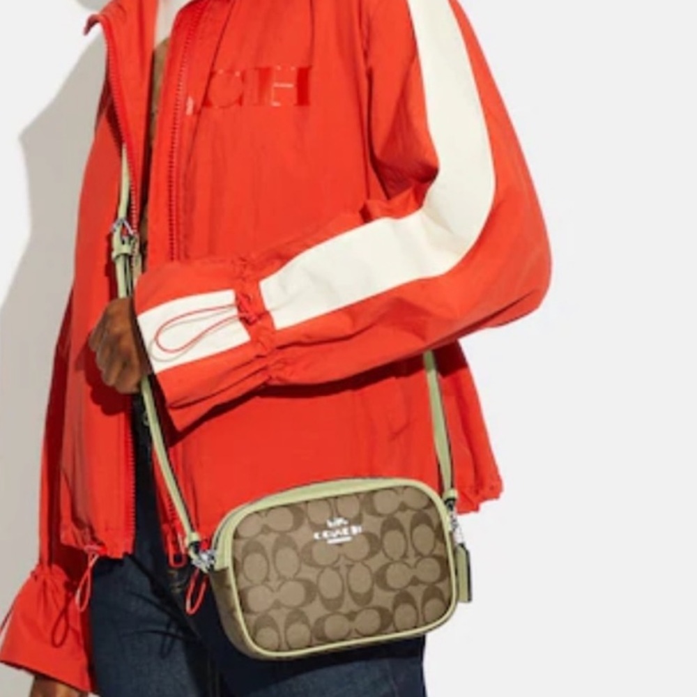 NEW! COACH Mini Jamie Camera Bag In Signature Canvas - Silver/Khaki/Pale Lime - Picture 6 of 16